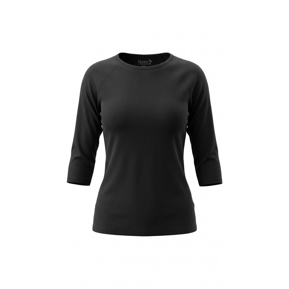 Hanes Live Love Comfort Black 3/4 Raglan Sleeve Crew Neck Top Small